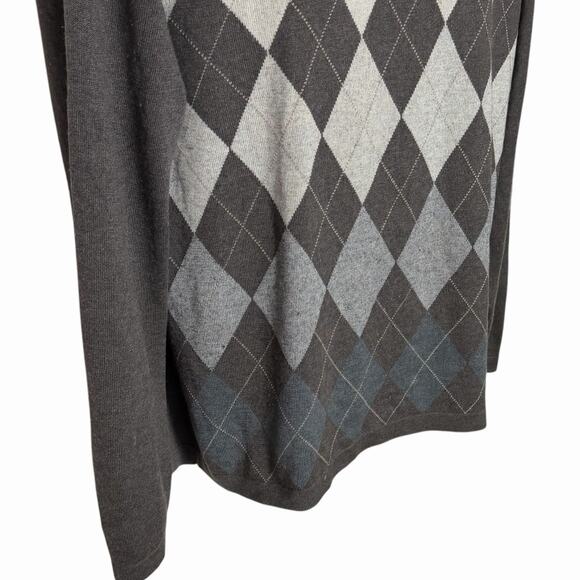 MENS BANANA REPUBLIC ARGYLE SWEATER GRANDPA DAD GRAY SILK CASHMERE BLEND SIZE XL - Picture 3 of 7